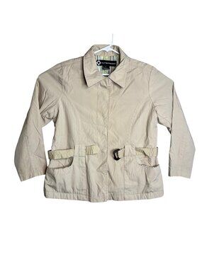Outeredge 1X Beige Trench Coat Jacket Womens Cotton Blend Belted Snap Front
